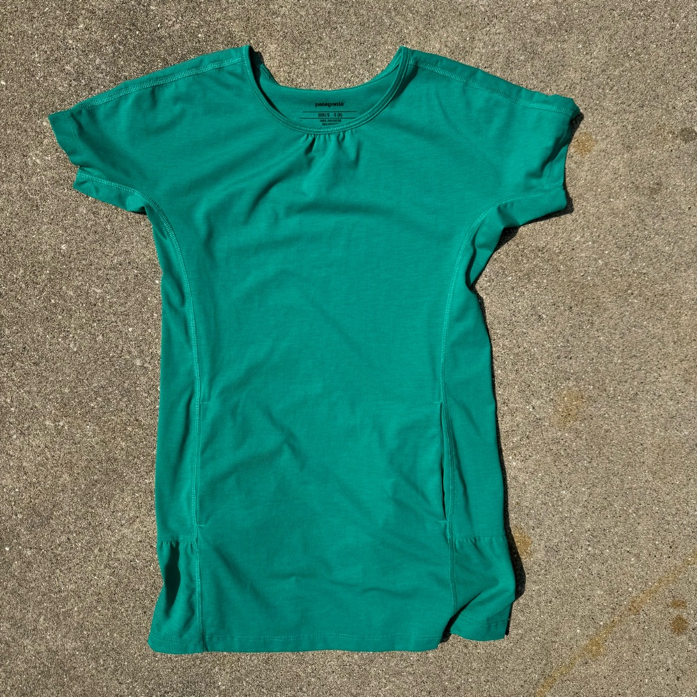 Patagonia Girls Capilene Daily T-Shirt Dress Green Size S 8 67235SP15 Pocket‎